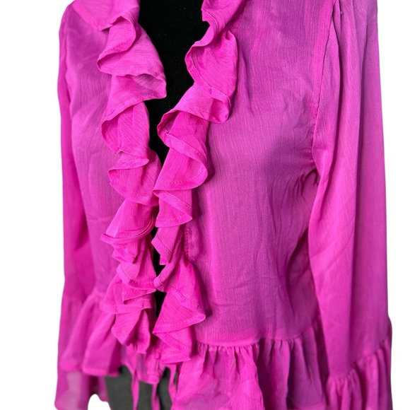 L.I.F.E. ruffle bell sleeve blouse pink sheer tie front size S Y2K boho - Picture 3 of 7